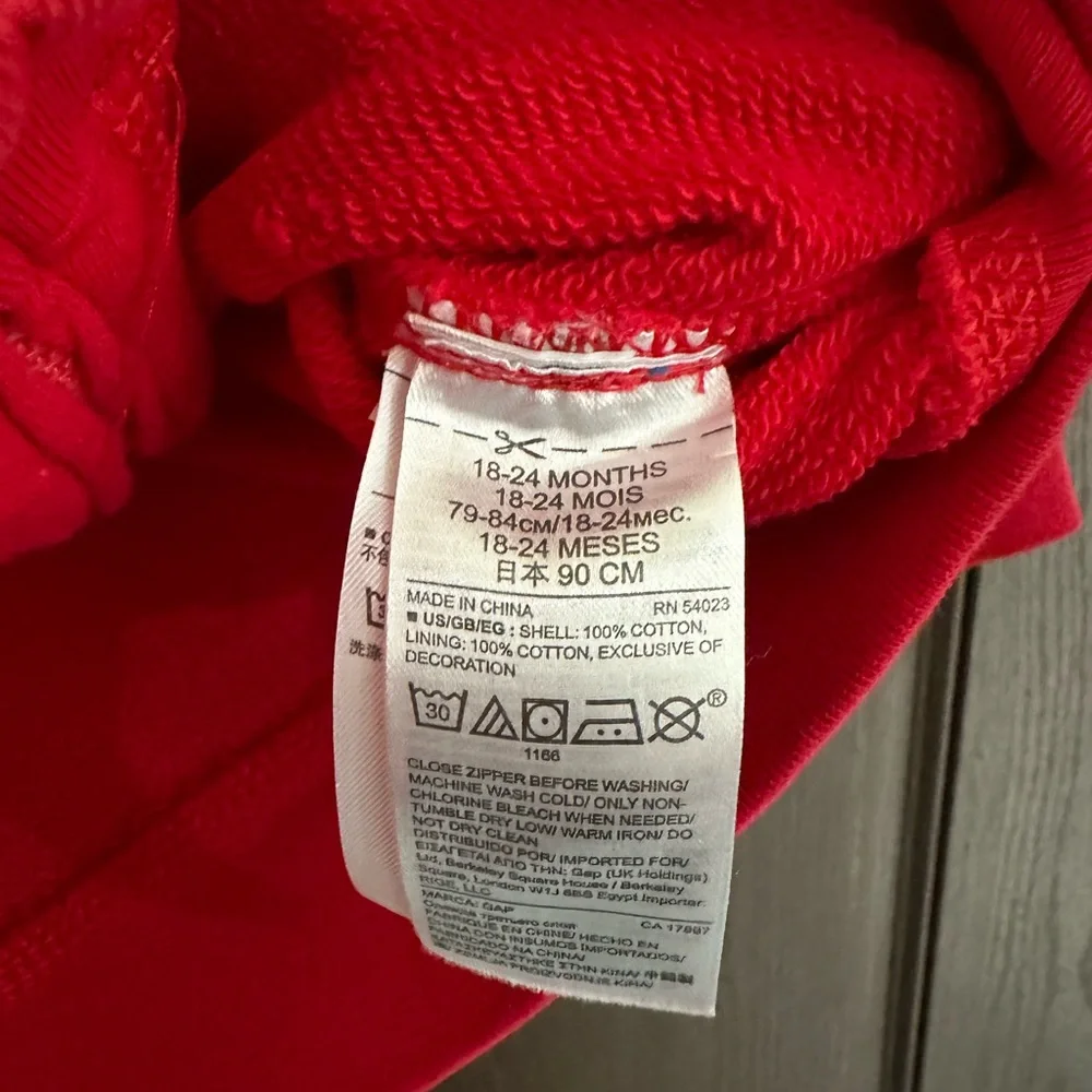3/$25 GAP Baby Boy Red Logo Full-Zip Hoodie 100% Cotton Casual Jacket 18–24M